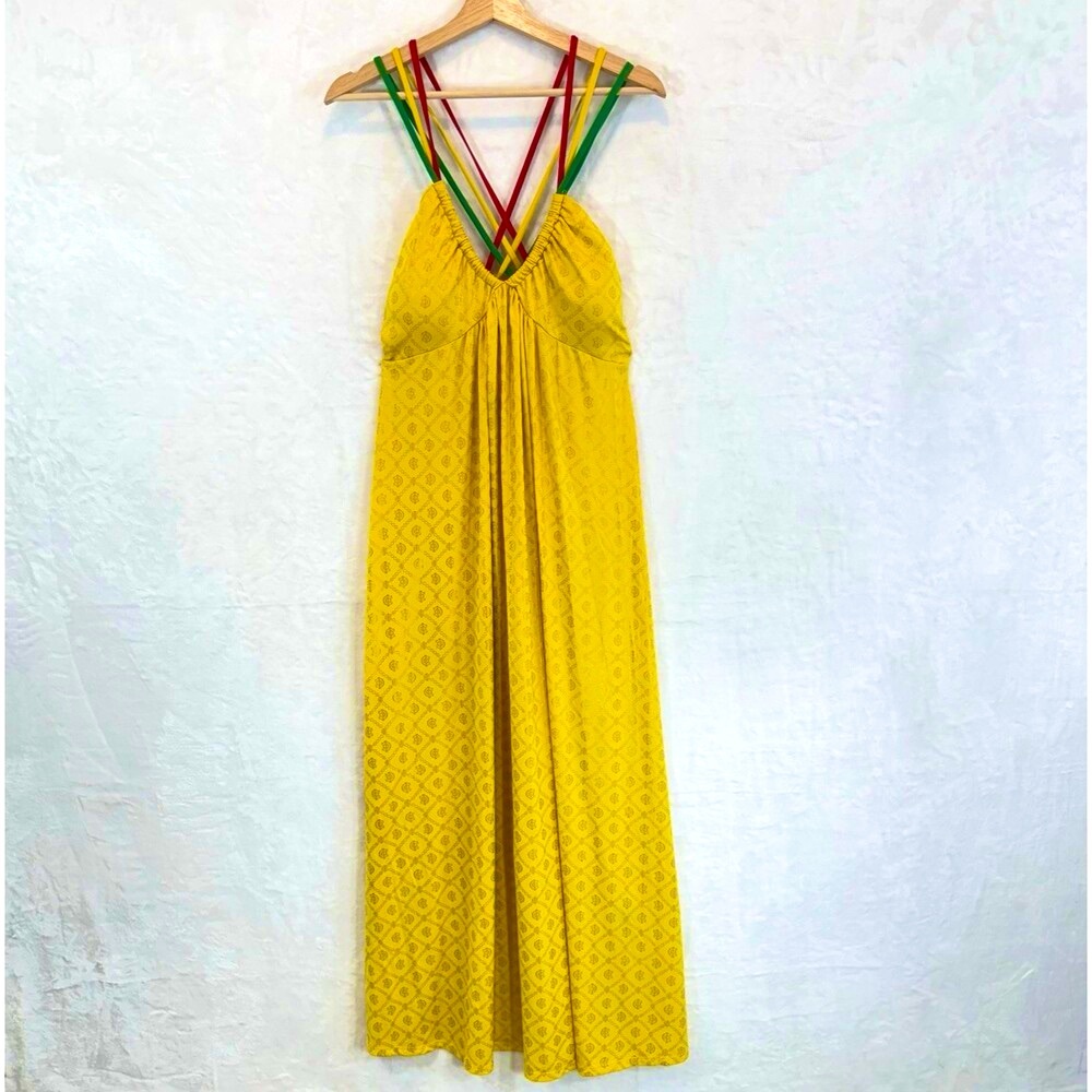 COOGI Yellow Maxi Dress with Red and Green Crisscross Straps